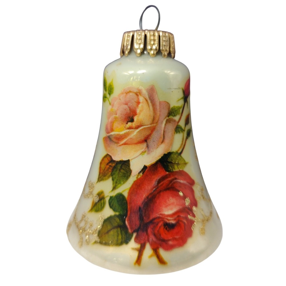 Krebs Victorian Bell Ornament Pearlescent‎ Glass Roses West Germany Vintage